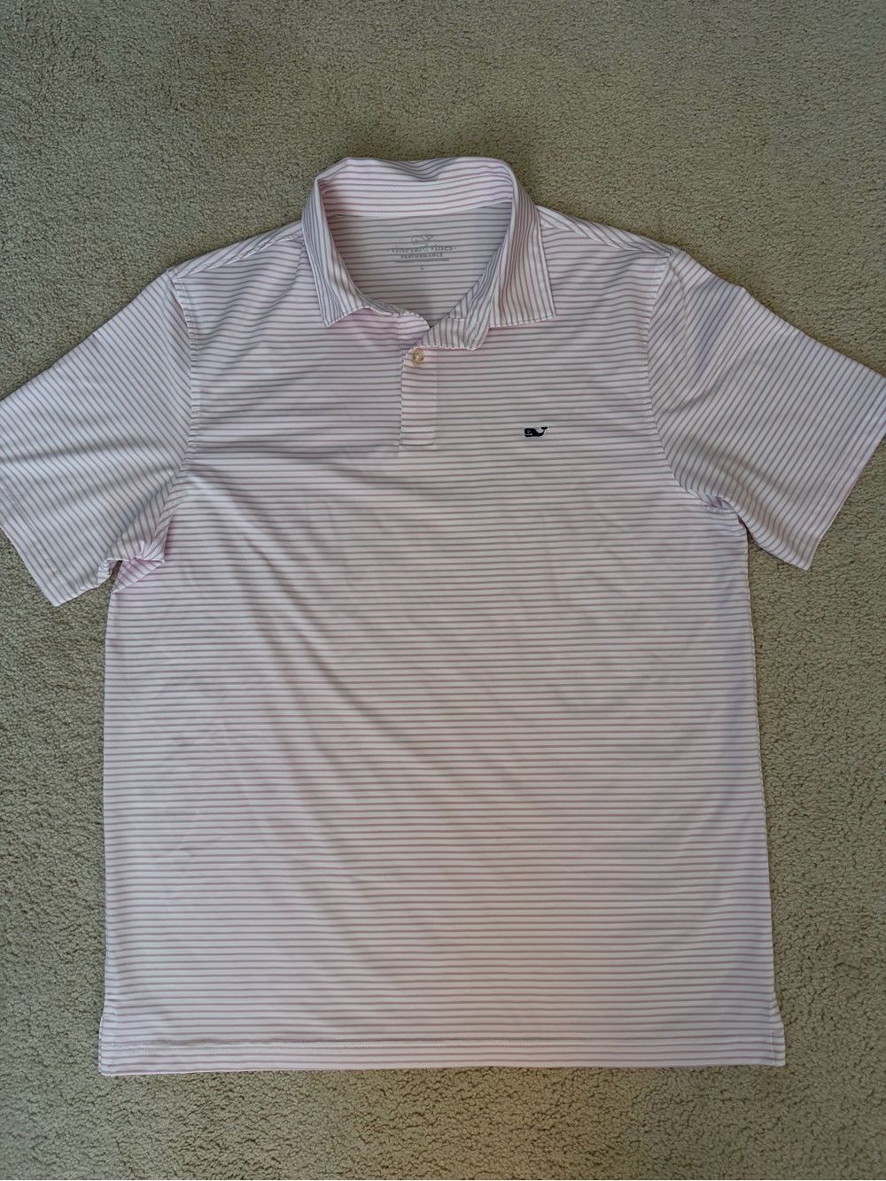 Vineyard Vines Men’s Light Pink & White Striped Performance Polo - Picture 2 of 6